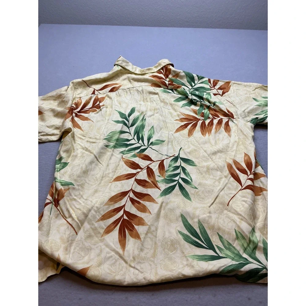 Havana Jack's Cafe Shirt Tropical Leaf Rayon XL Cream Casual Button‎ Down